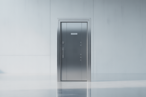 Sleek, modern steel security door as a symbol of ultimate property protection.