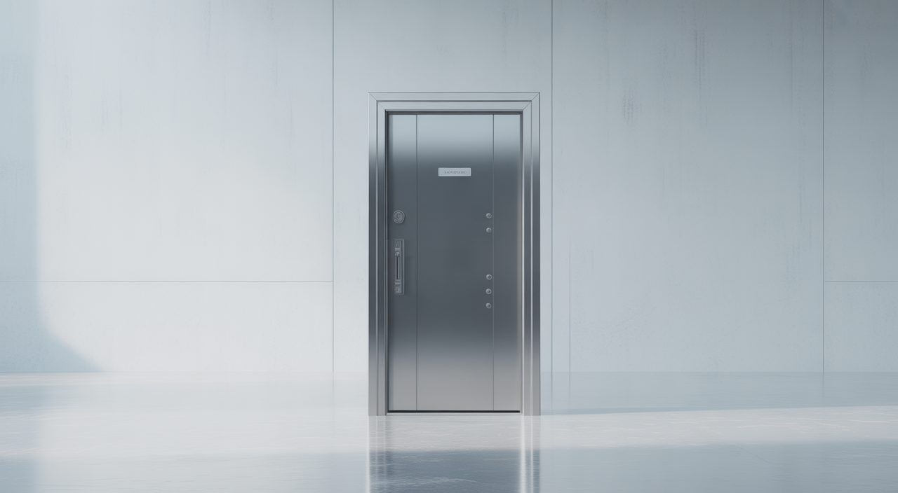 Sleek, modern steel security door as a symbol of ultimate property protection.
