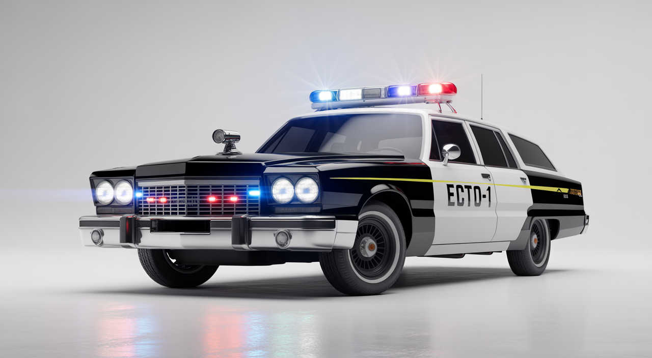 Ecto-1 replica car with flashing siren lights