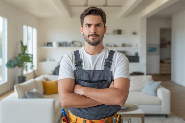 Professional handyman in an upscale modern home, ready to provide quality service.