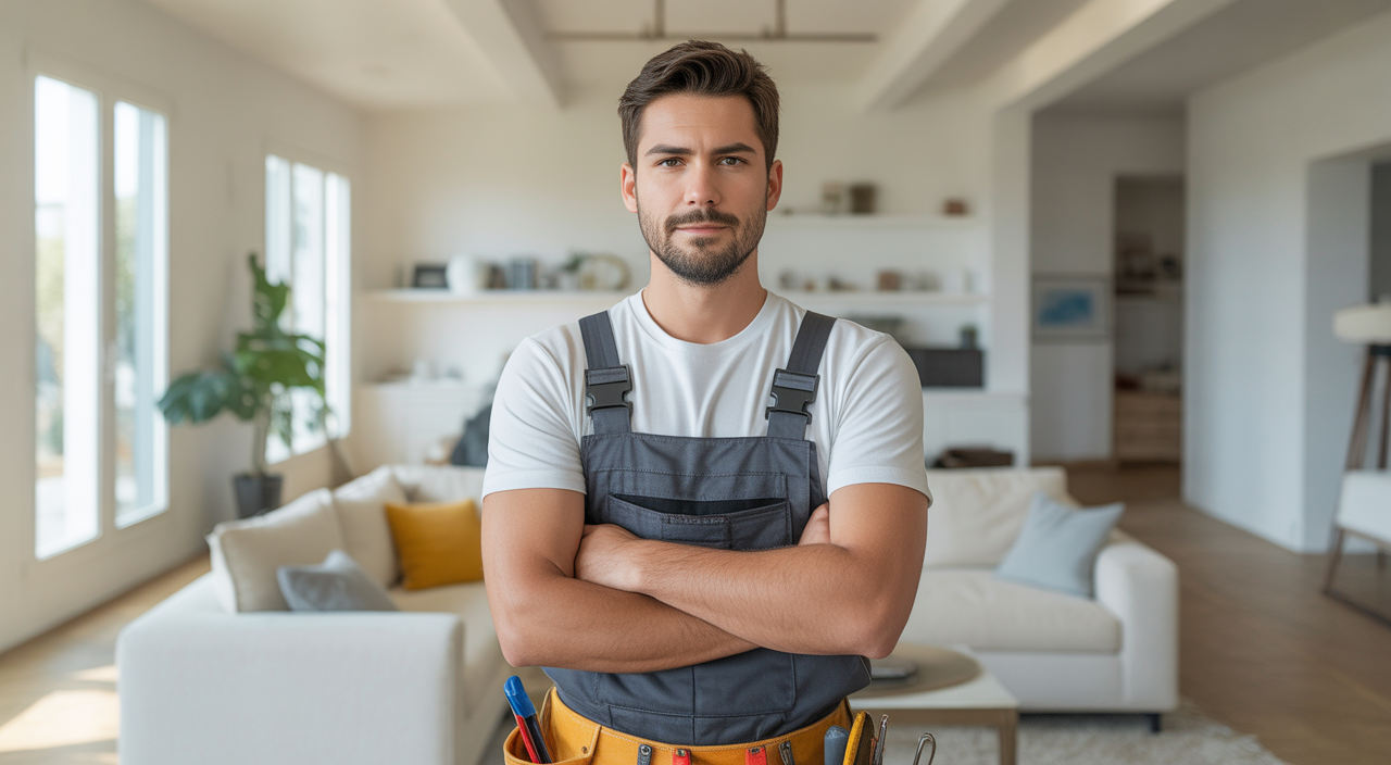 Professional handyman in an upscale modern home, ready to provide quality service.