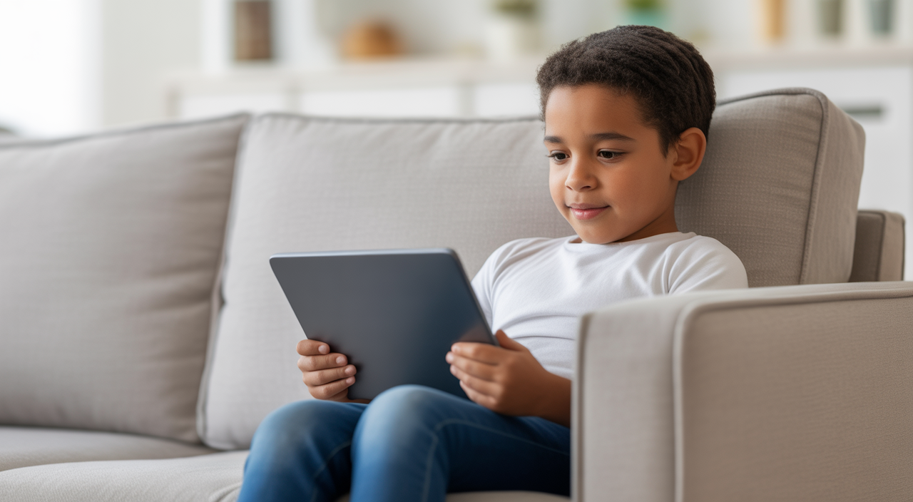 Diverse young adolescent engaged in telehealth therapy on a tablet at home, highlighting accessible mental health support in the Bronx.