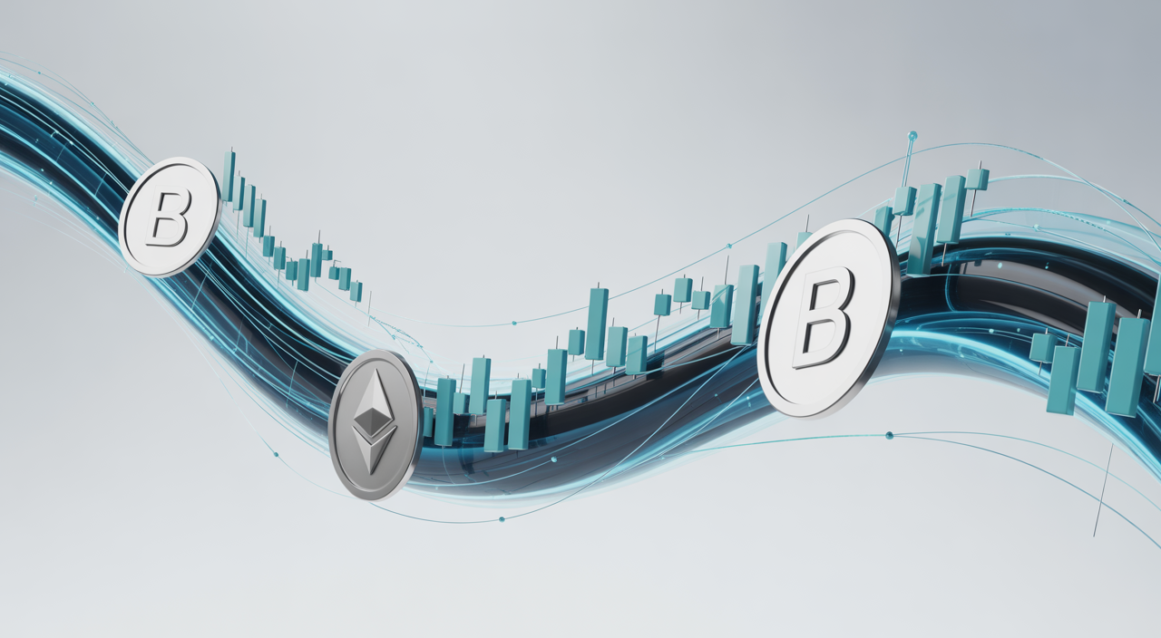 Hero image depicting digital market fluidity and efficient cryptocurrency trading on a clean background, symbolizing crypto exchange liquidity comparison.
