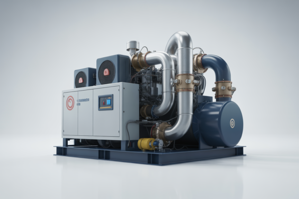 High-resolution photograph of a modern vapor recovery system compressor unit against a clean white background