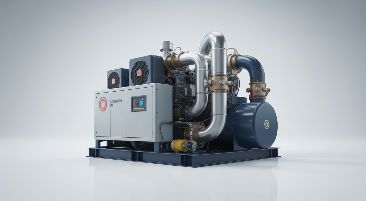 High-resolution photograph of a modern vapor recovery system compressor unit against a clean white background