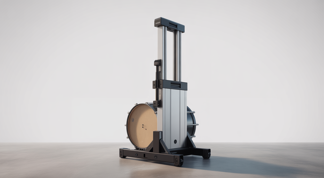 Operator using a telescoping portable drum inverter to safely lift and pour a heavy industrial drum